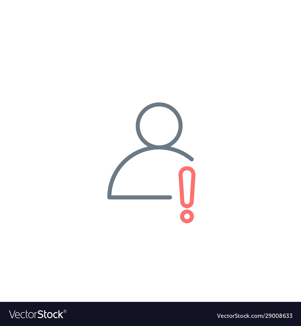 Linear profile user action icon with exclamation vector image Linear profile user action icon with exclamation