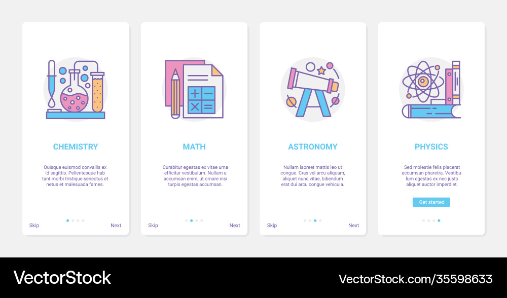 School subjects education ux ui onboarding Vector Image