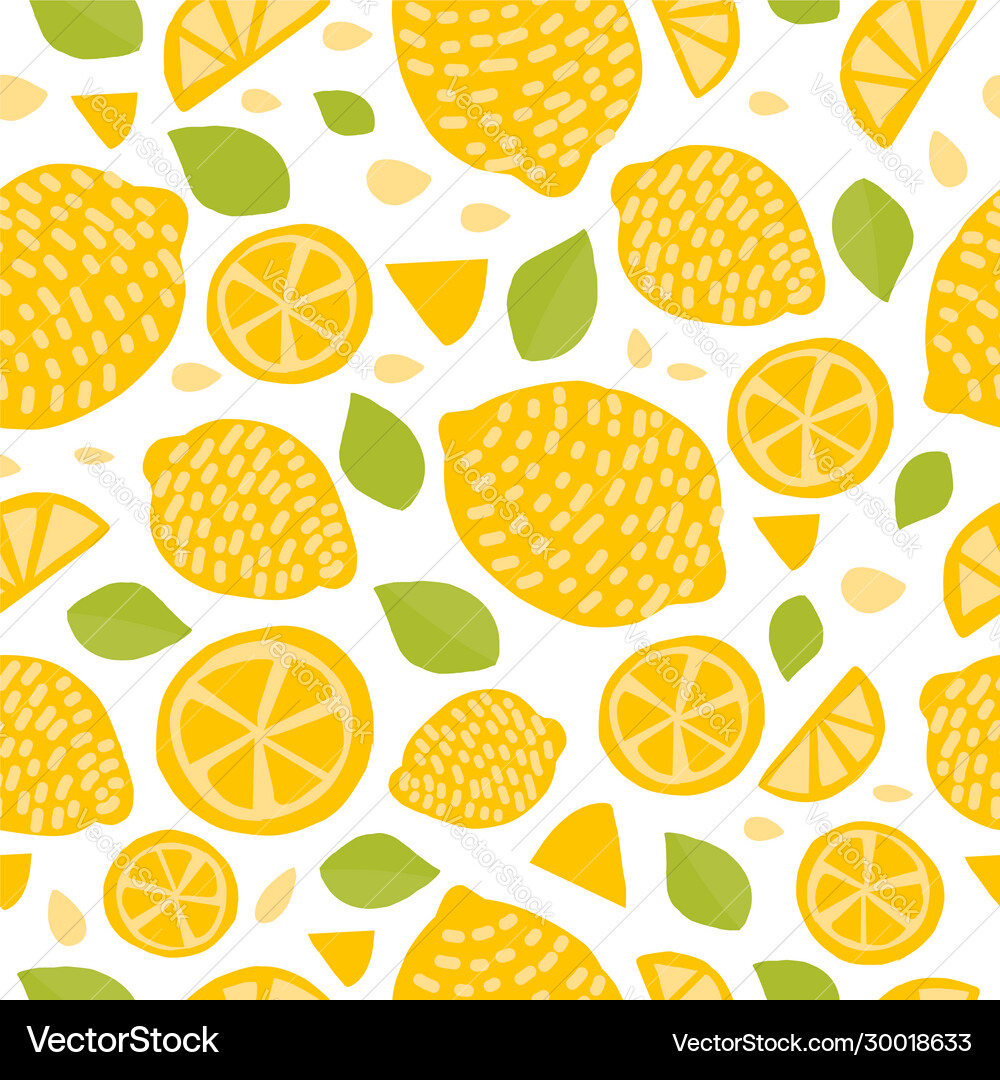 Seamless pattern with lemons on white Royalty Free Vector