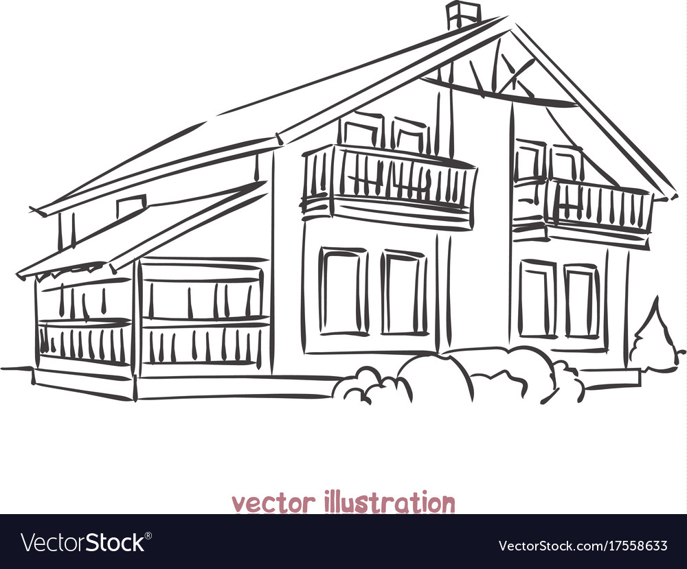 Sketch of wooden house