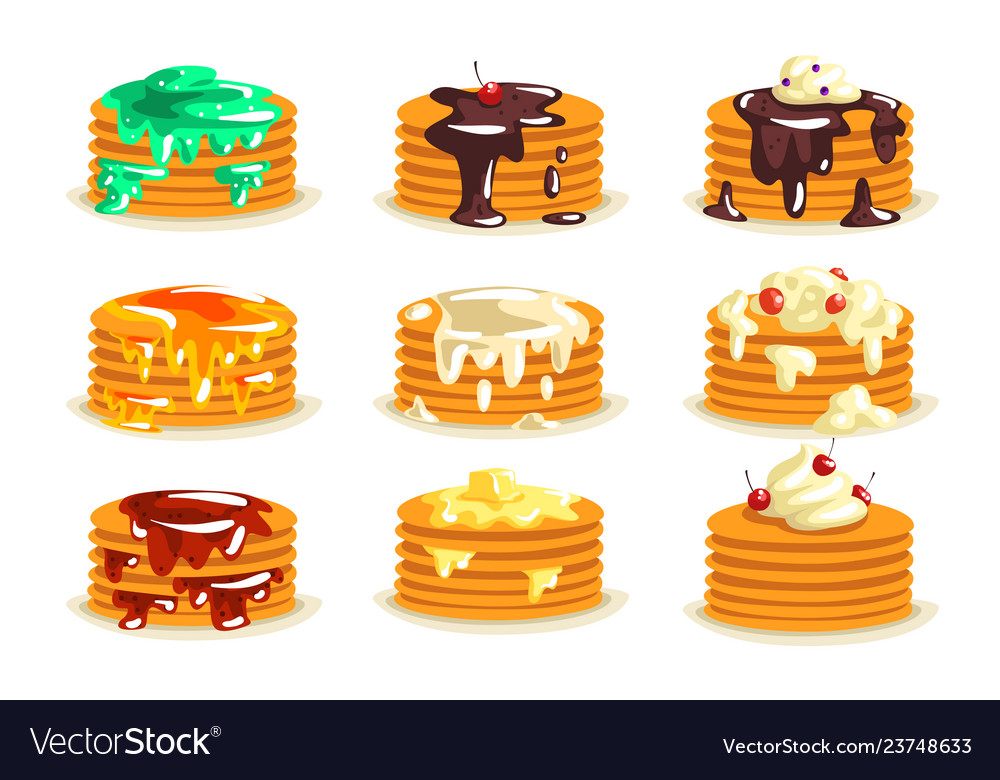 Various kinds of pancakes with different Vector Image