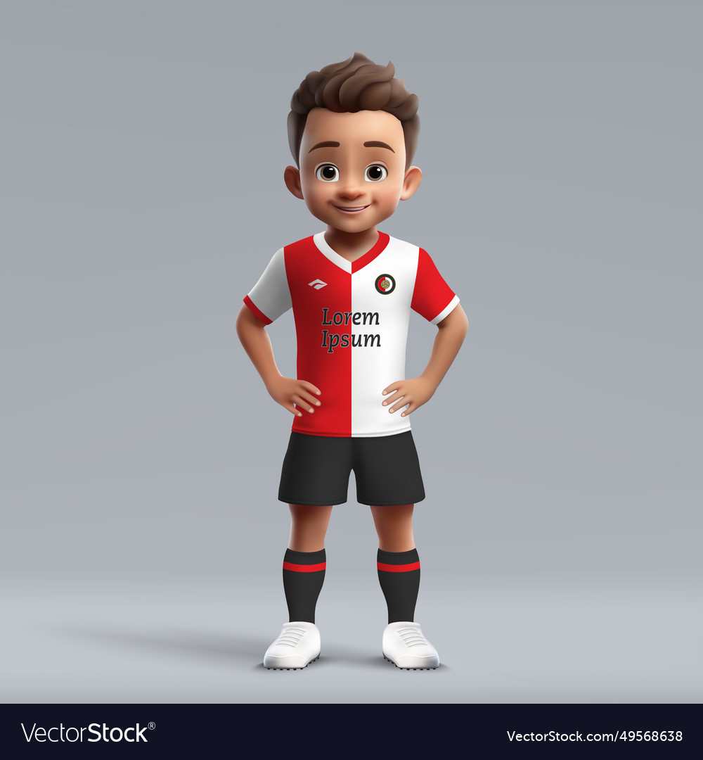 3d cartoon cute young soccer player in feyenoord