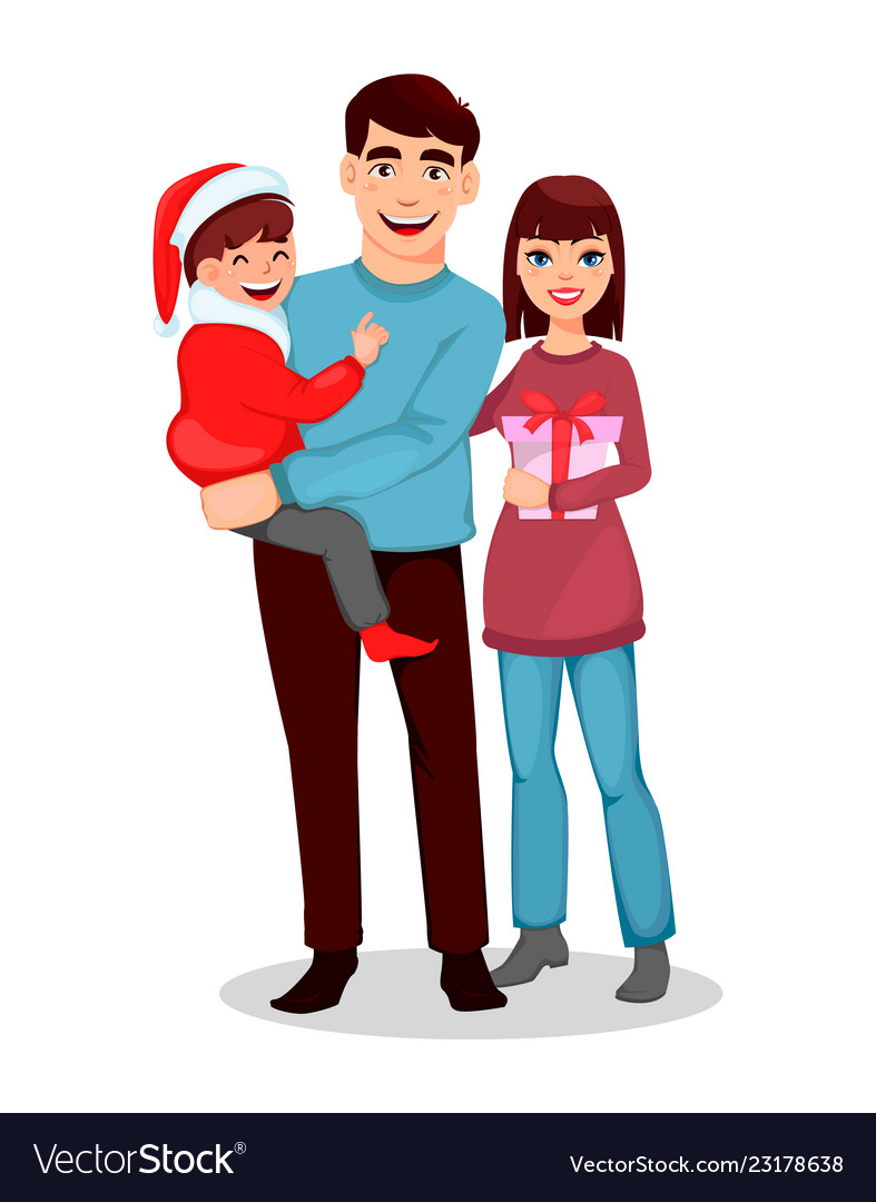 Christmas postcard with happy family