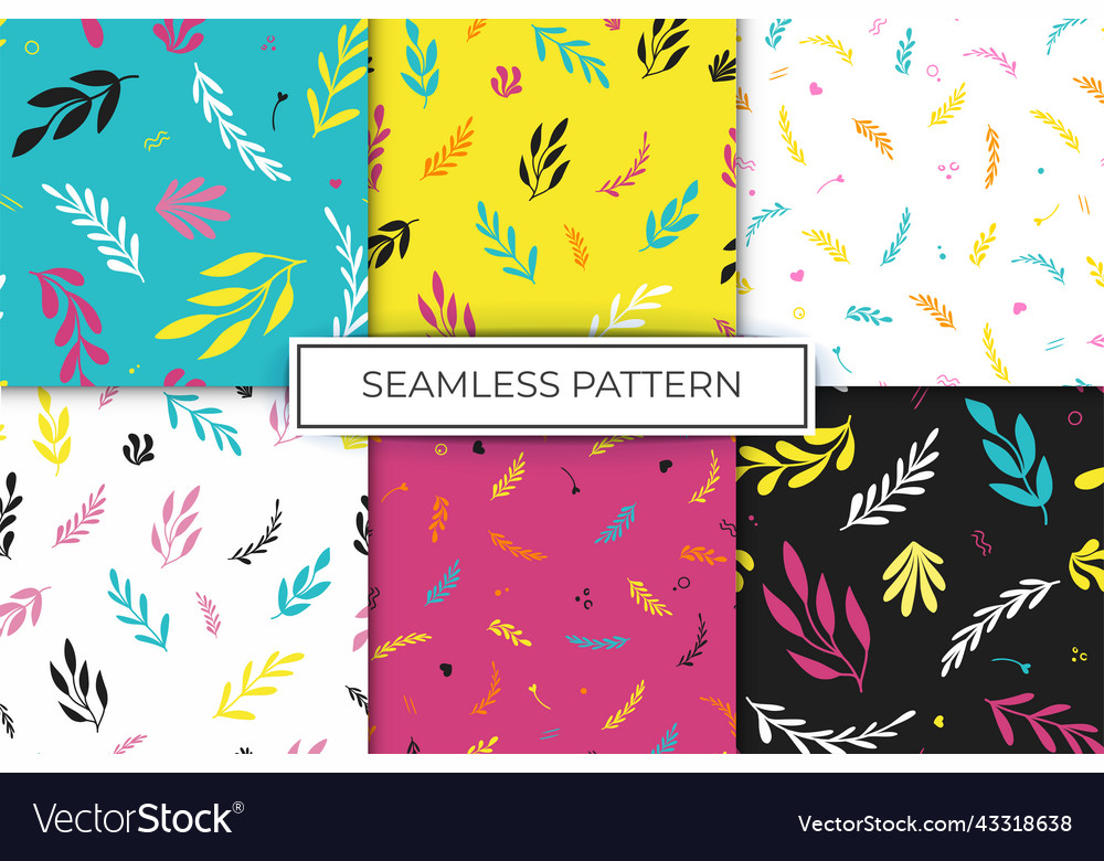 Collection pattern colorful leaves with outline vector image Collection pattern colorful leaves with outline