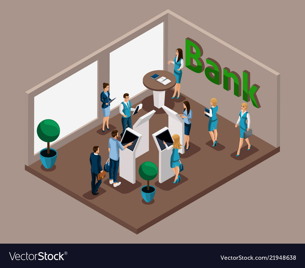 Isometric office of the bank employees serve Vector Image