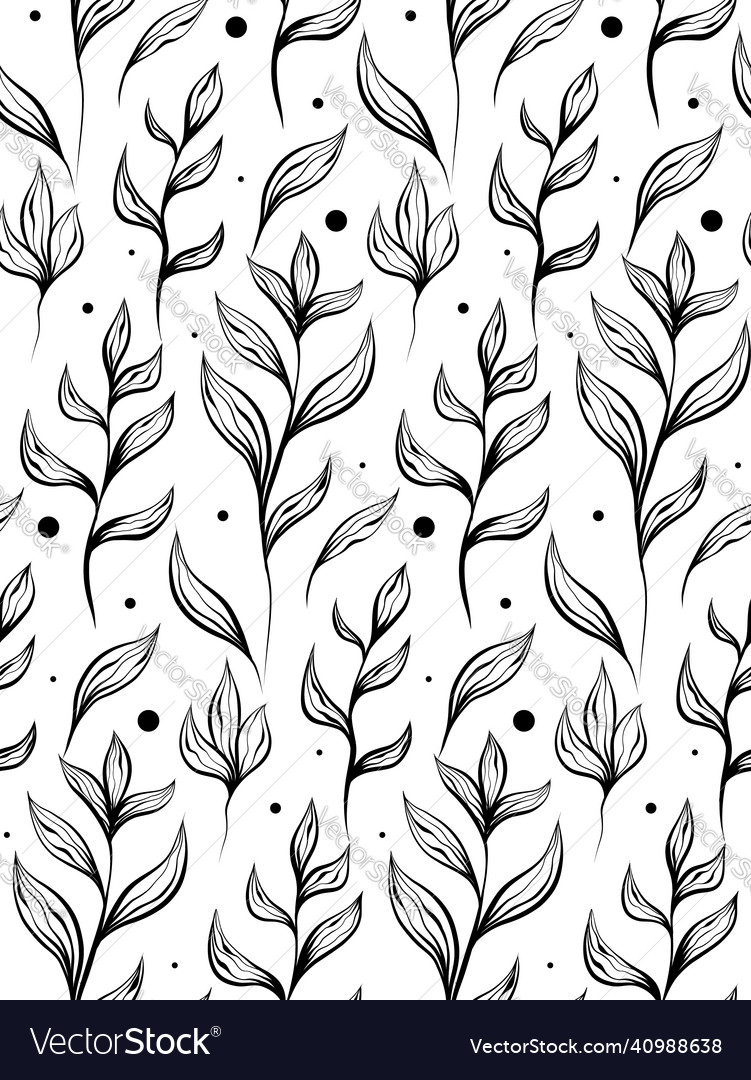 Seamless monochrome pattern with sketches of stems