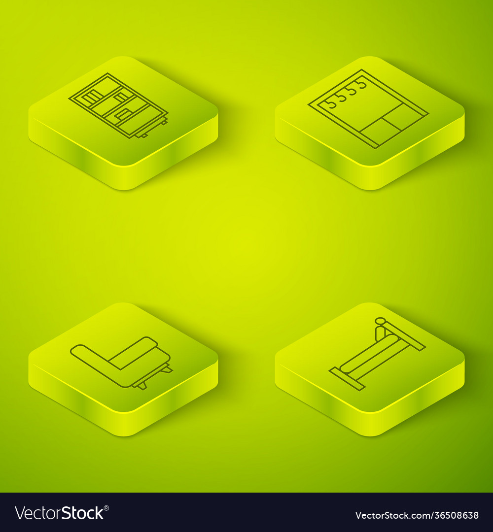 Set isometric wardrobe armchair bed and library