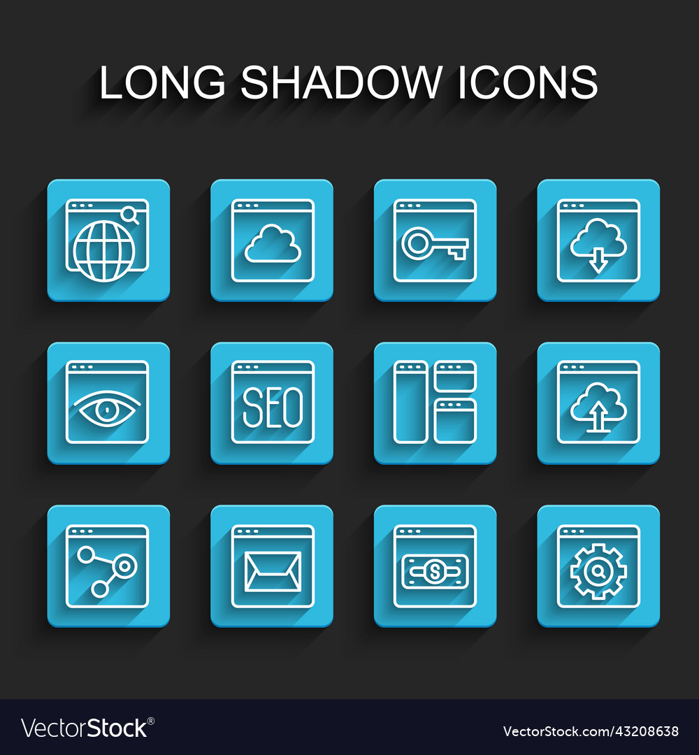 Set line browser window website and mail search vector image Set line browser window website and mail search