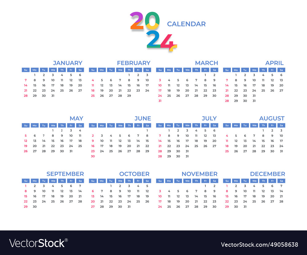 Set of 12 calendar blank calendar 2024 template Vector Image