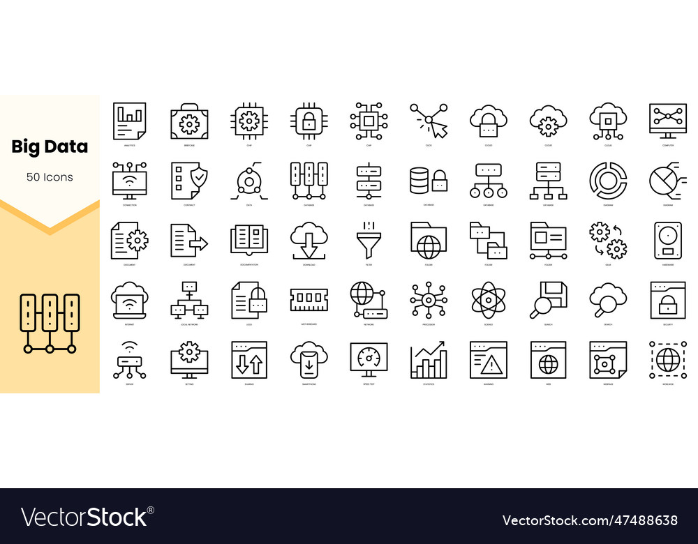 Set of big data icons simple line art style