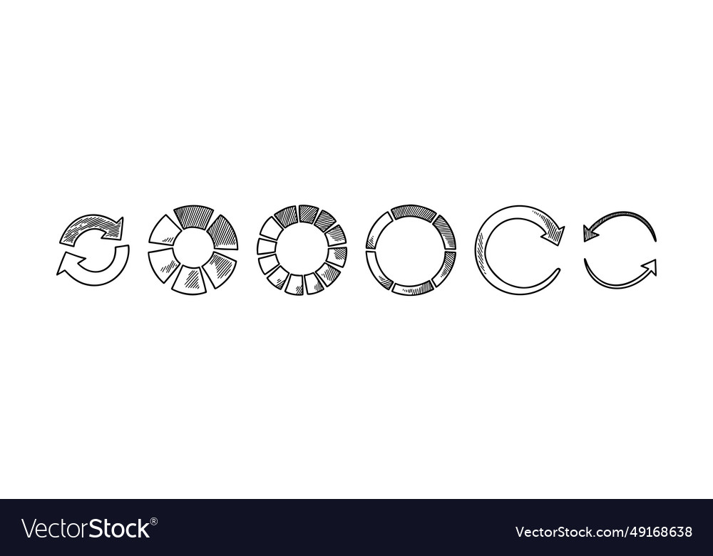 Set of loading circles in doodle style sketch