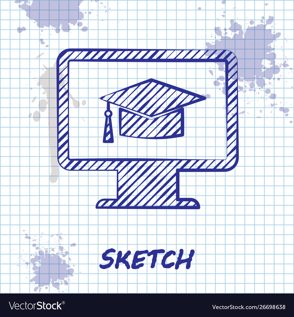 Sketch line computer monitor with graduation cap