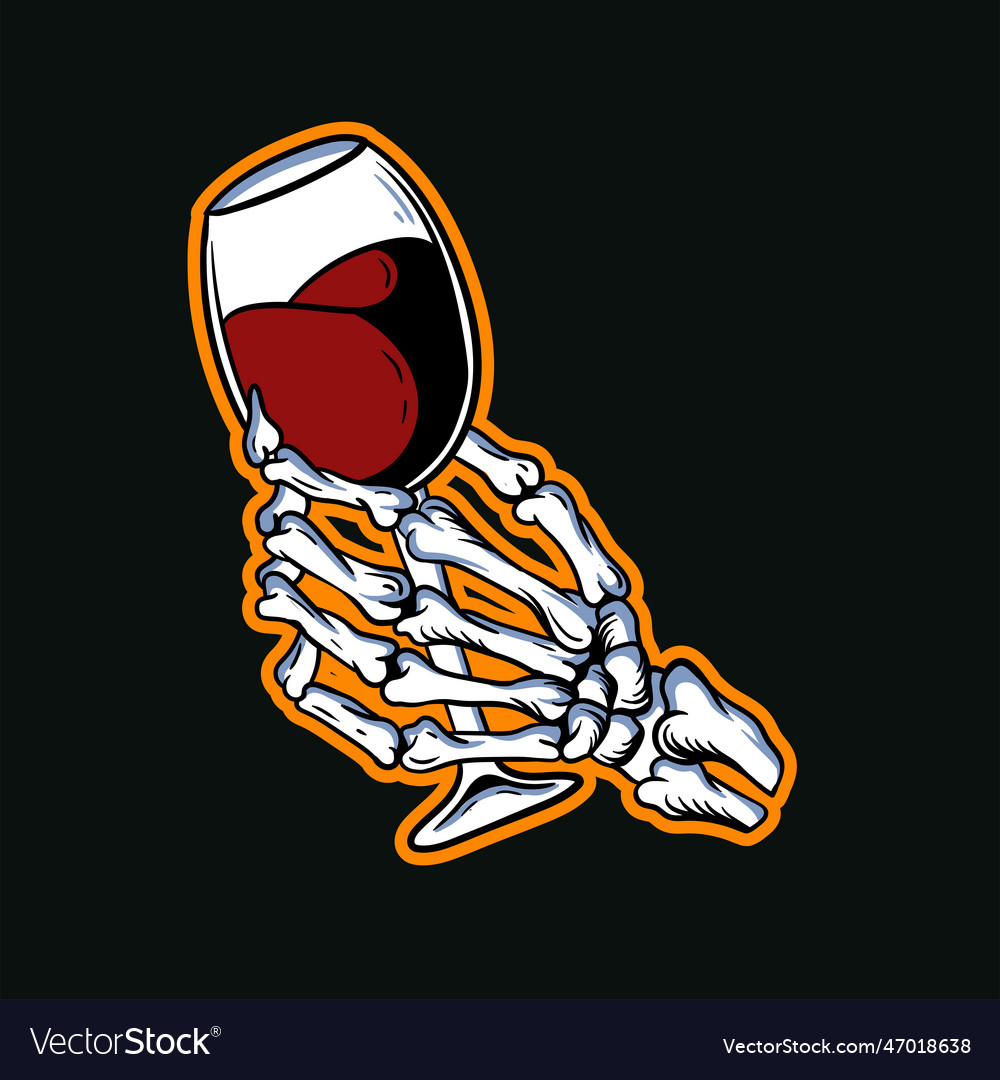 Skull hand holding a glass of wine Royalty Free Vector Image