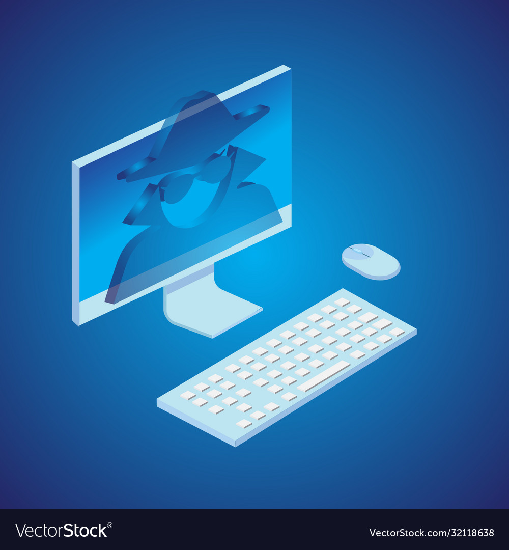 Spy in computer isometric style vector image Spy in computer isometric style