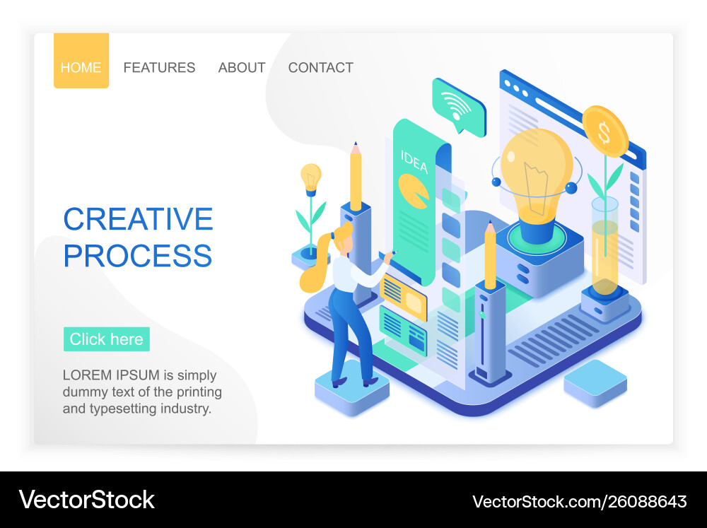 Creative process isometric landing page Royalty Free Vector