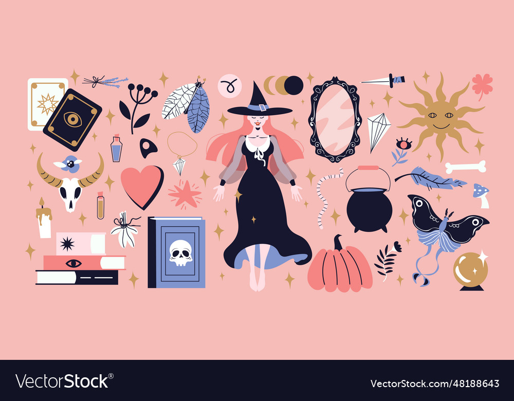 Flat witch big set Royalty Free Vector Image VectorStock