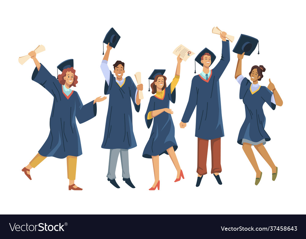 Happy students celebrate university graduation Vector Image