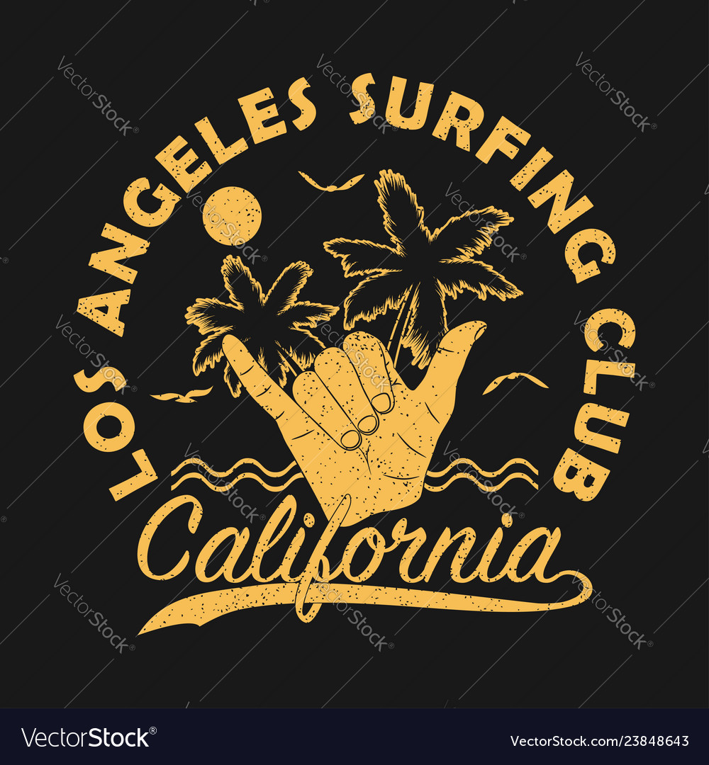 Los angeles surfing club california grunge print vector image Los angeles surfing club california grunge print