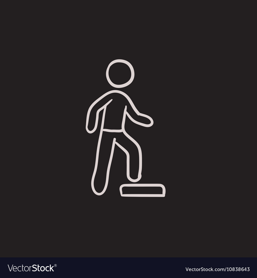 Man doing step exercise sketch icon