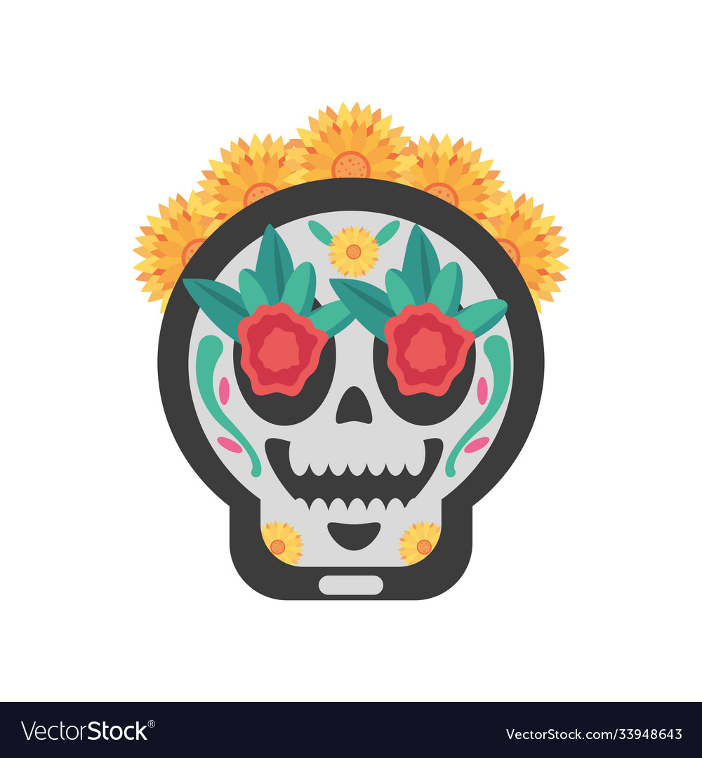 Mexican day dead female skull with flowers