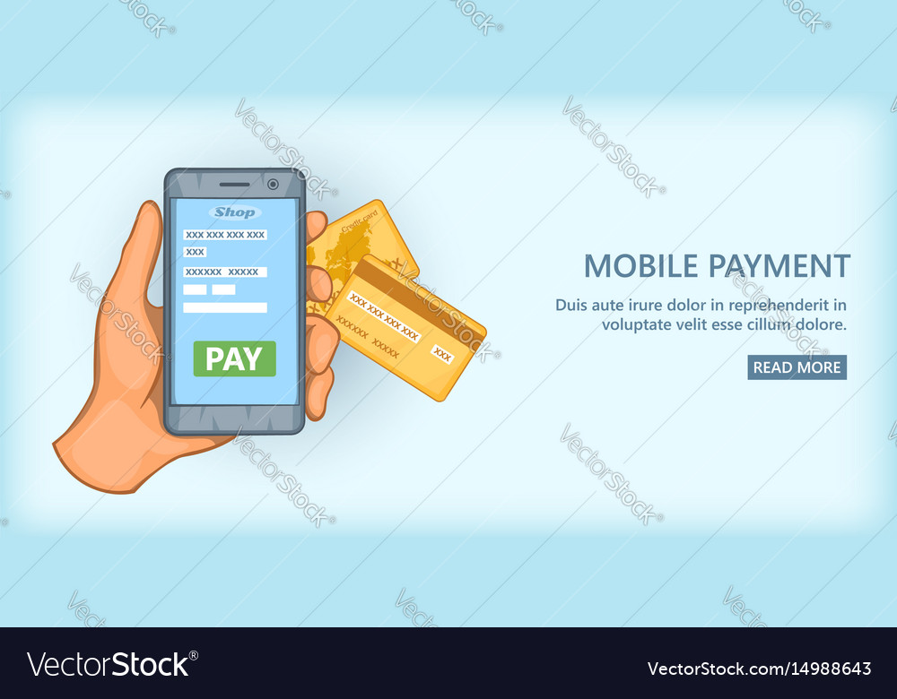 Mobile payment banner horizontal cartoon style