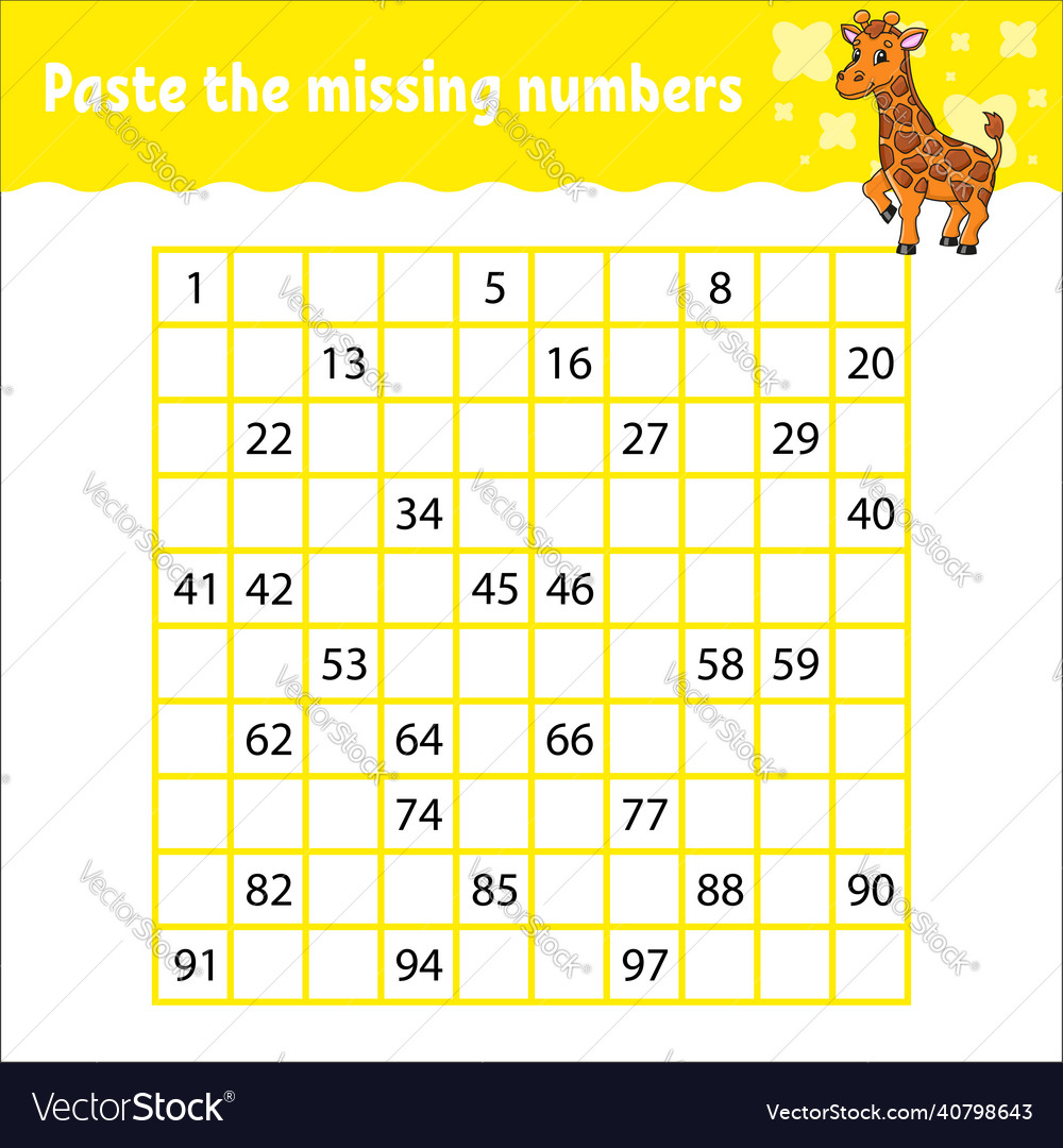 Paste the missing numbers from 1 to 100