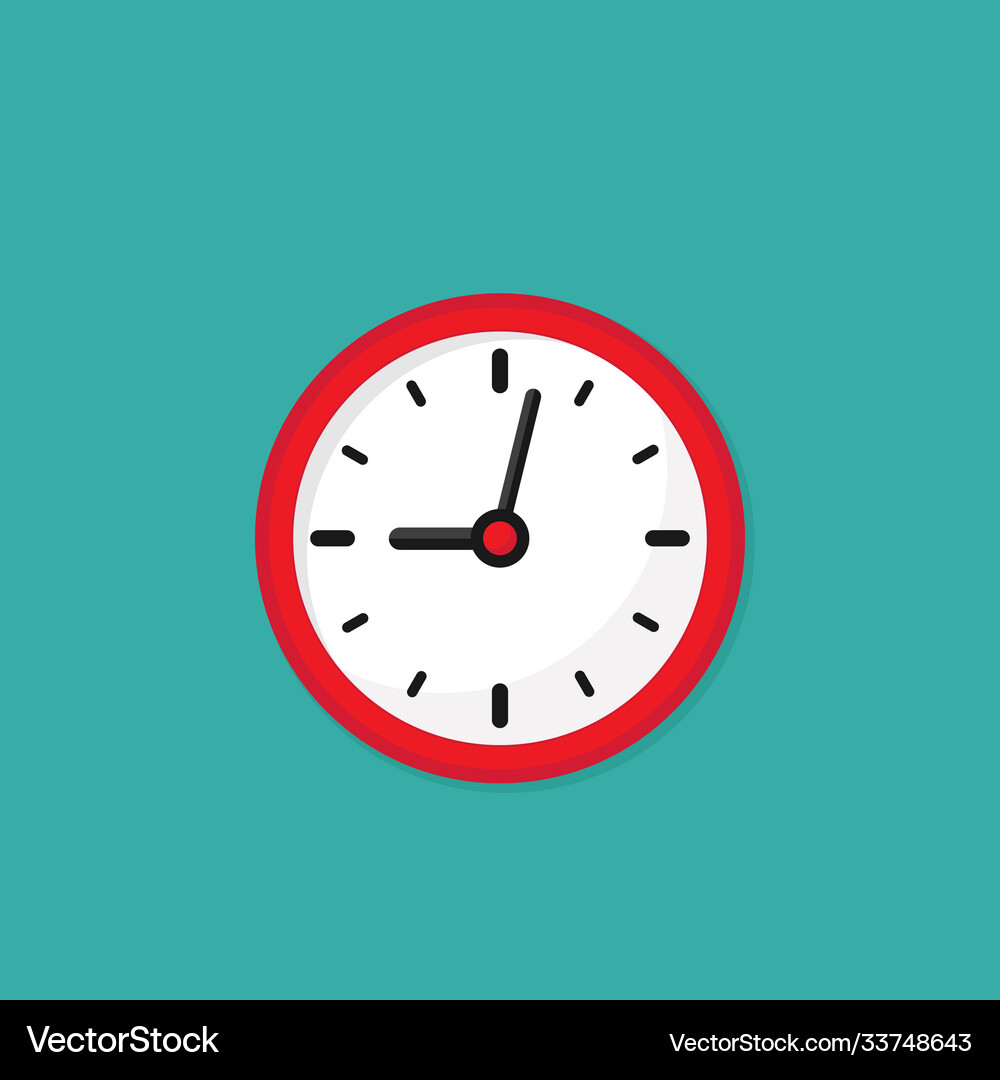 Red and white clock flat icon isolated on powder Vector Image