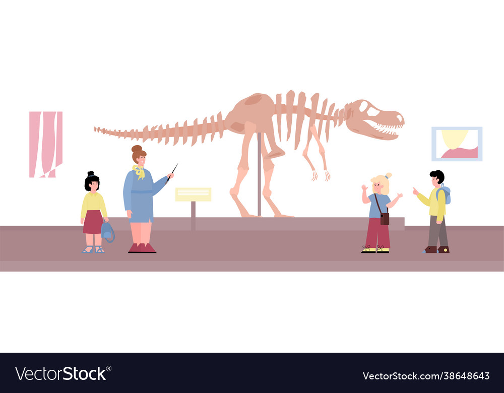 School children on excursion in archeology museum Vector Image