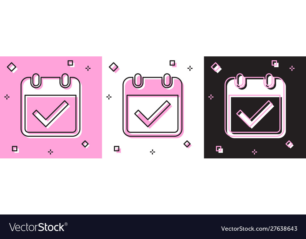 Set calendar with check mark icon isolated on pink