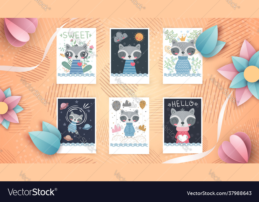 Set cute animal - idea for greeting card