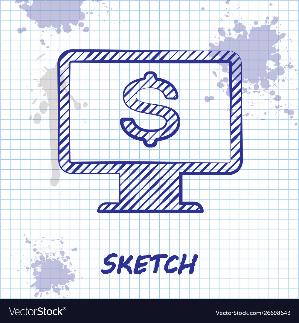 Sketch line computer monitor with dollar icon Vector Image Sketch line computer monitor with dollar icon