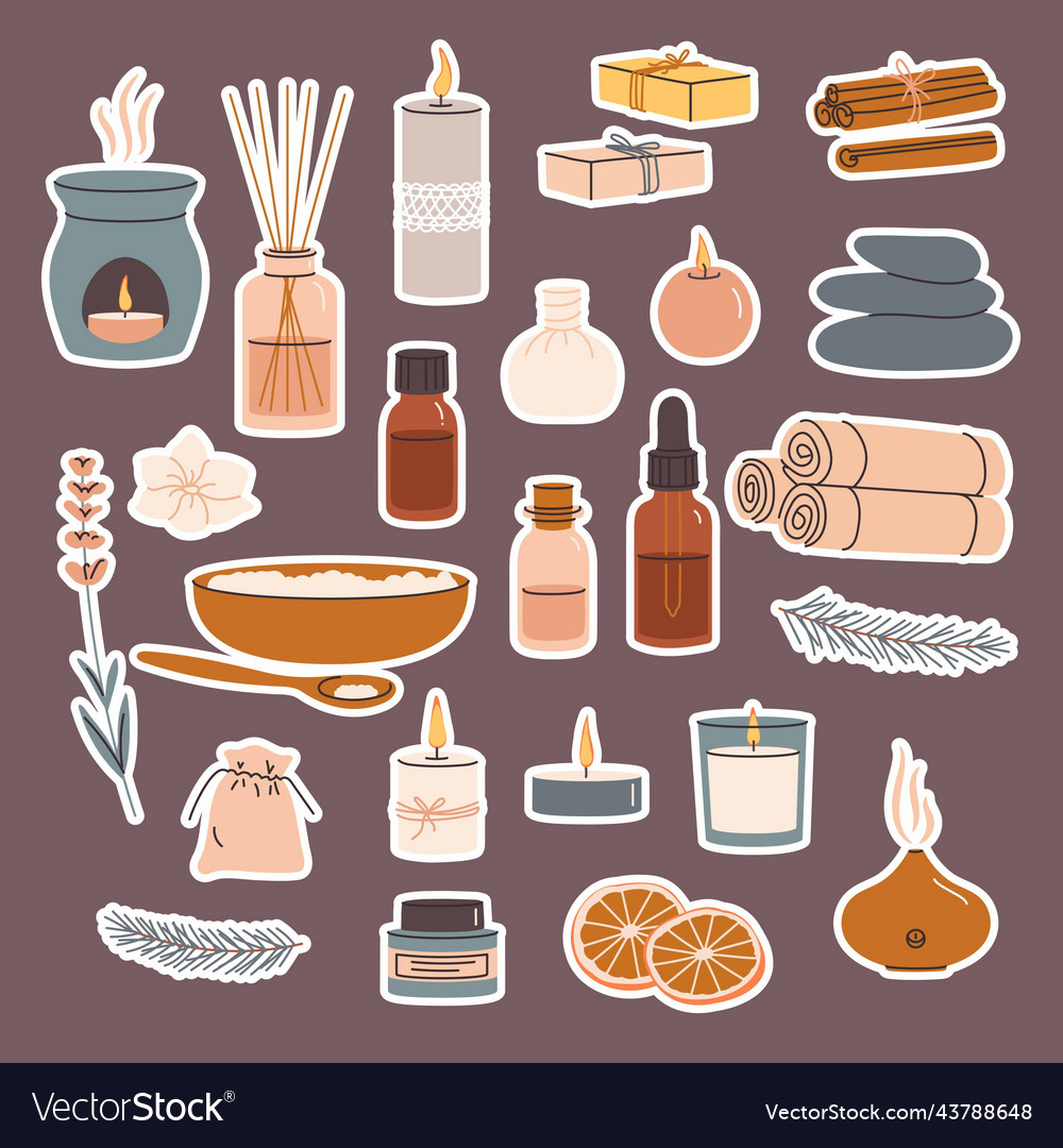 Aromatherapy trendy stickers set with essential