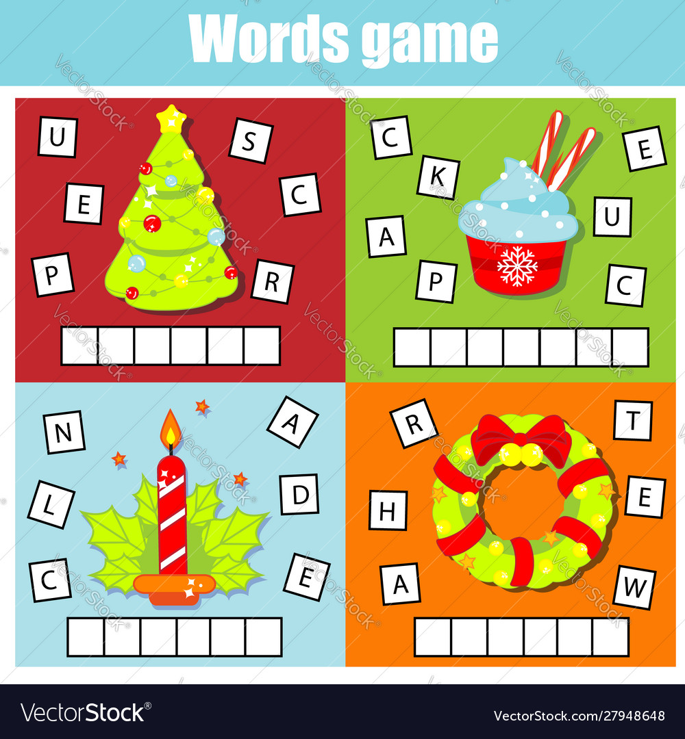Christmas and new year theme word game for kids Vector Image