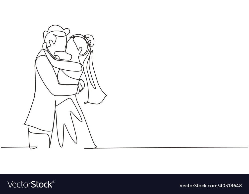 Continuous One Line Drawing Woman And Man Stand Vector Image