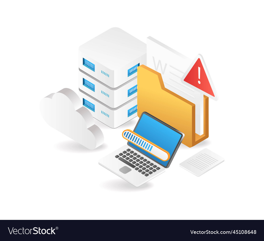 Flat isometric 3d cloud server data problem Vector Image Flat isometric 3d cloud server data problem