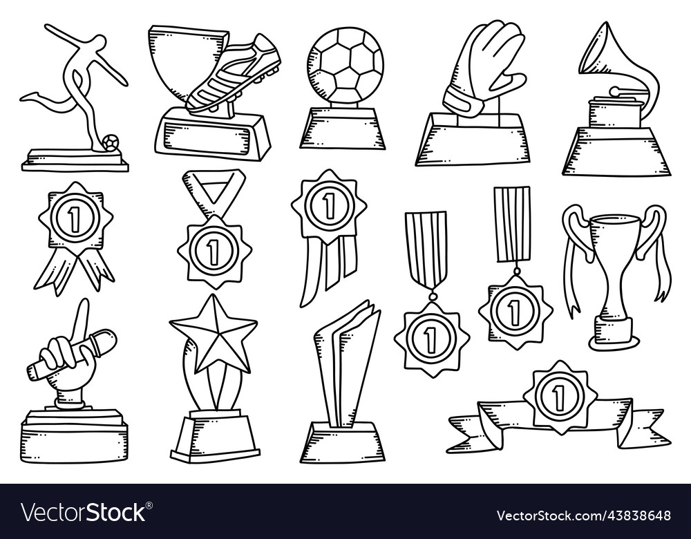 Hand gezogene Sport-Trophäe-Sammlung Doodles