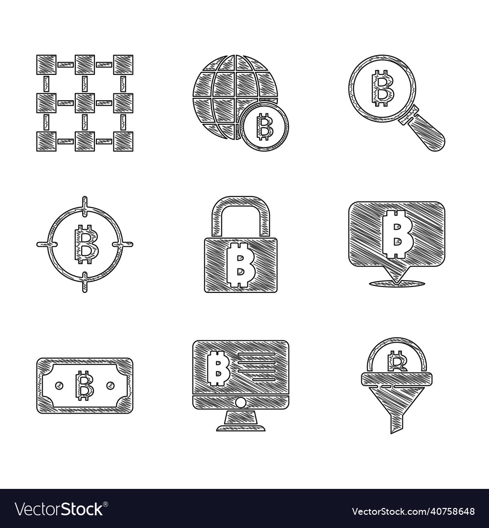 Set lock with bitcoin mining from monitor sales Vector Image Set lock with bitcoin mining from monitor sales