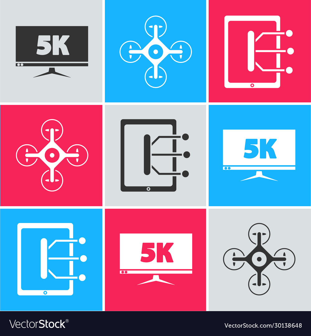 Set monitor display with 5k video drone vector image Set monitor display with 5k video drone