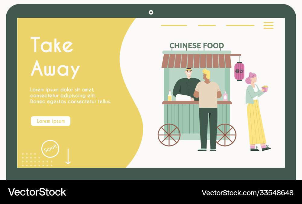 Take away food chinese cafe flat Royalty Free Vector Image