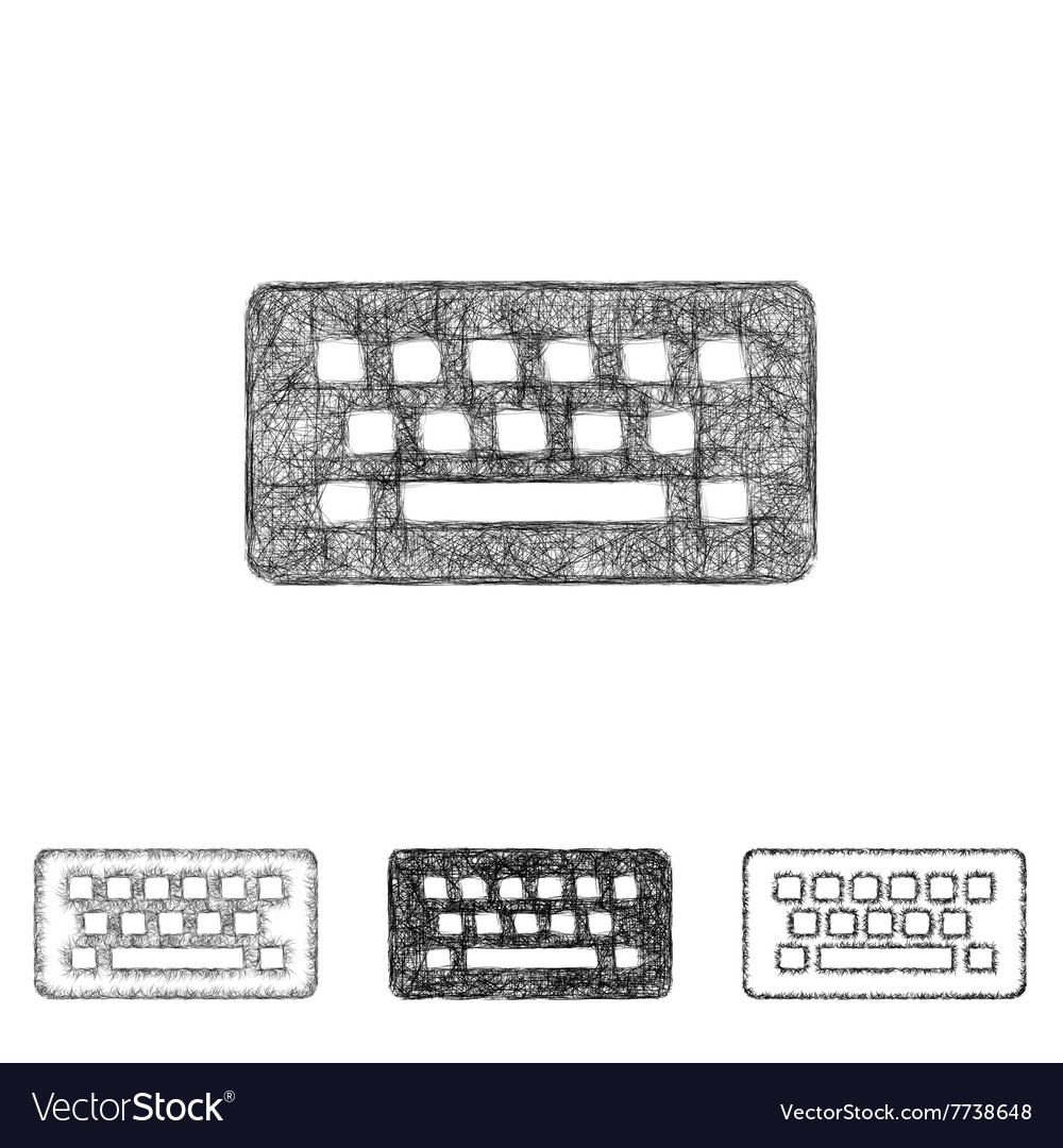 Wireless keyboard icon set - sketch line art