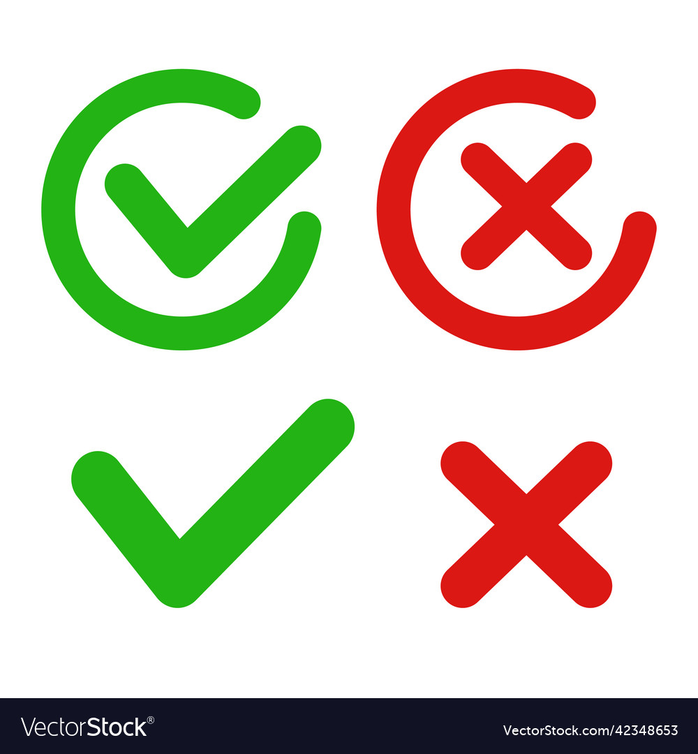 Check mark and cross icon set of correct