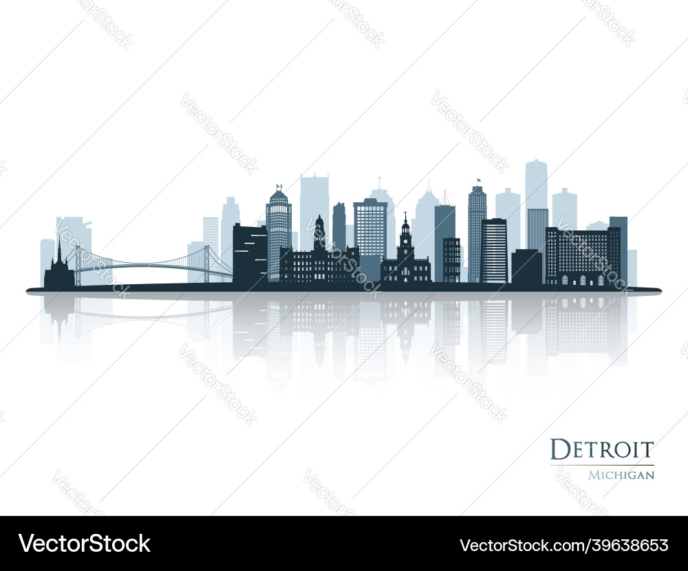 Detroit skyline silhouette with reflection Vector Image