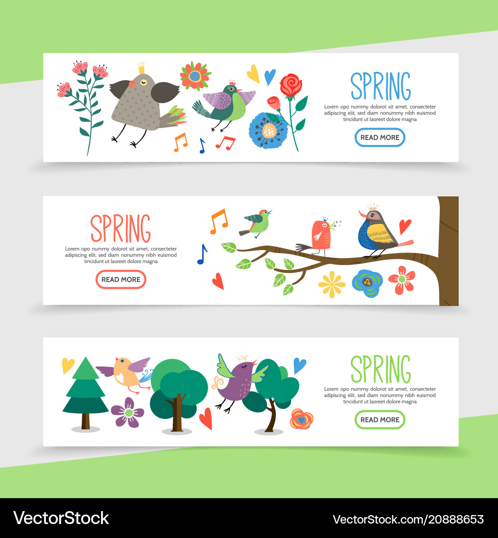 Flat hello spring horizontal banners Royalty Free Vector
