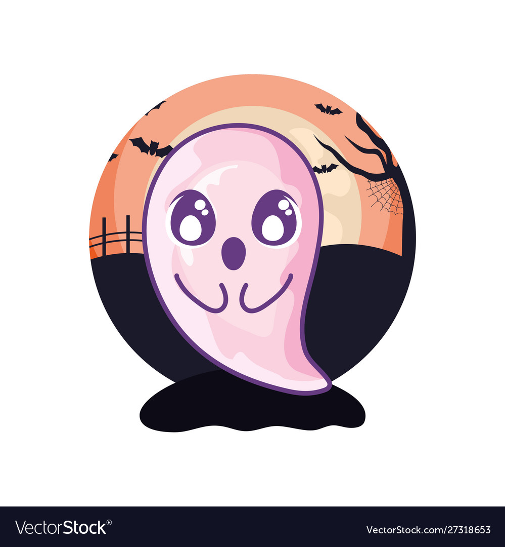 Funny halloween ghost on scene Royalty Free Vector Image