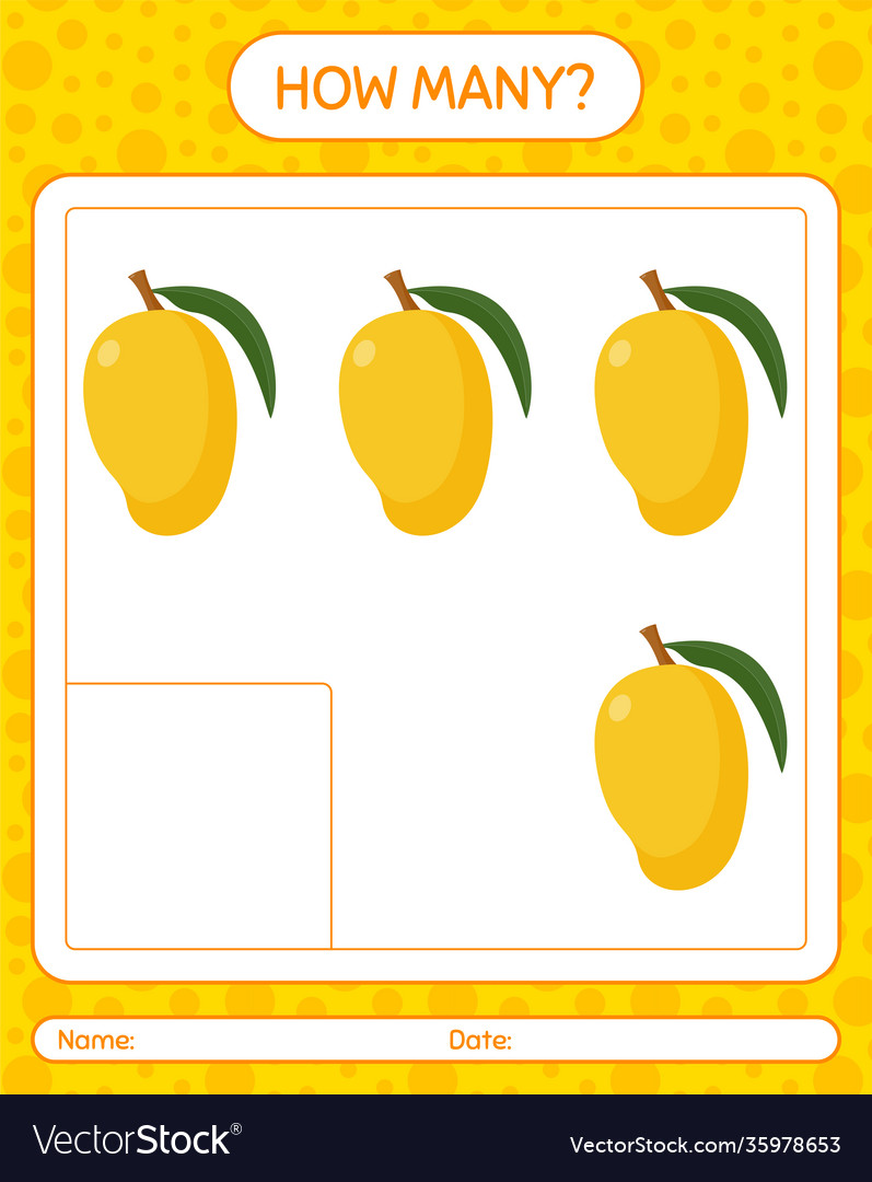 How many counting game with mango worksheet vector image How many counting game with mango worksheet