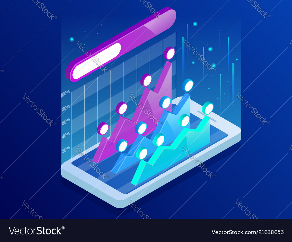 Isometric infographics inside smartphone business vector image Isometric infographics inside smartphone business