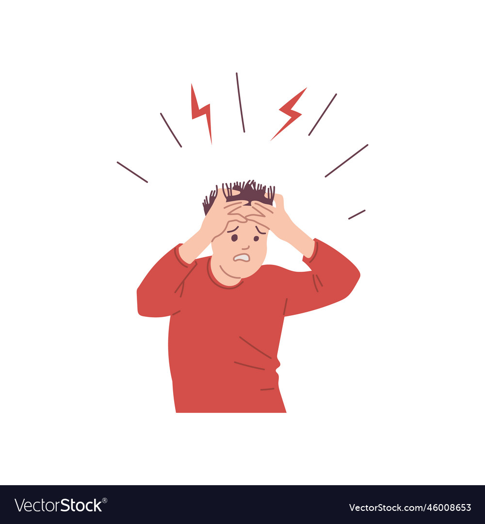 Panic boy grabs head with hands flat style Vector Image