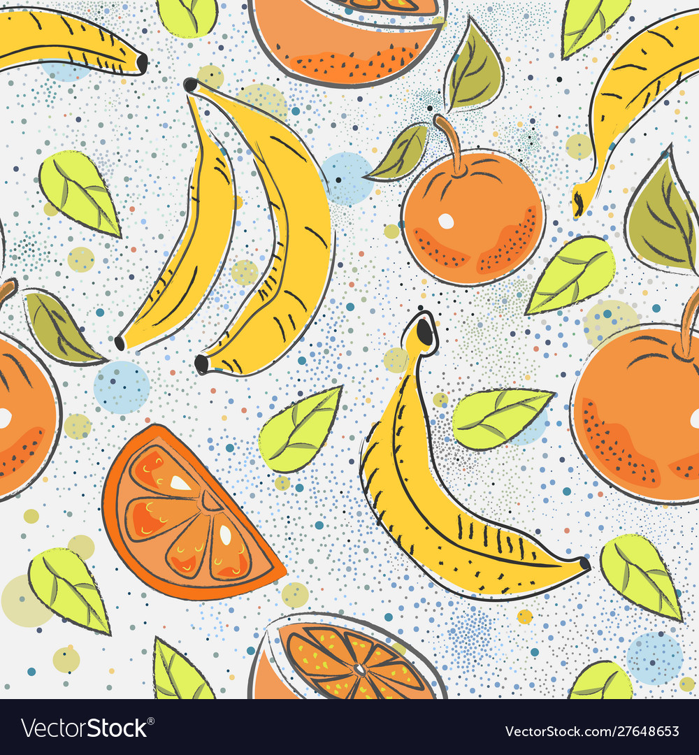 Seamless pattern with oranges and bananas vector image Seamless pattern with oranges and bananas