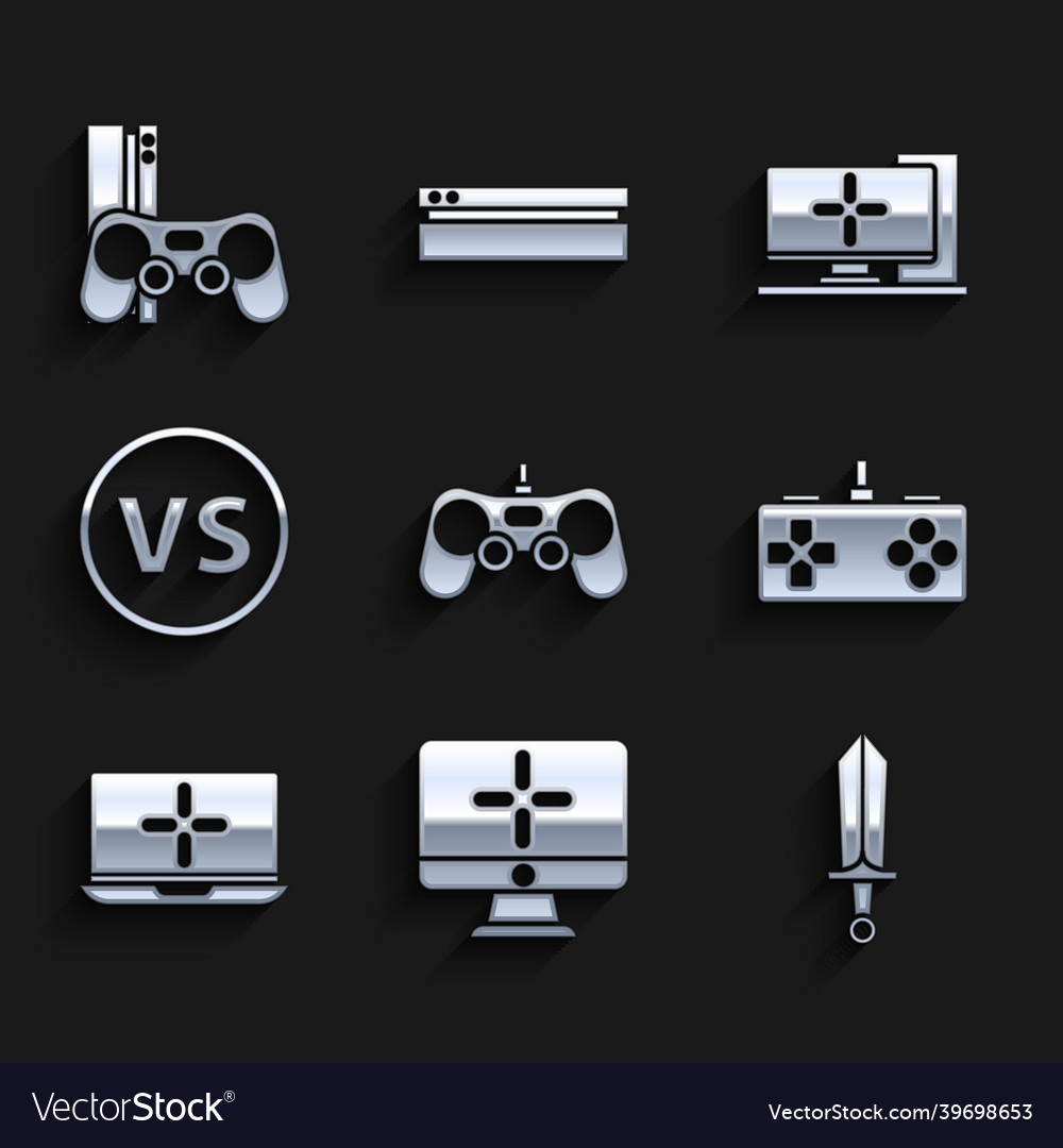 Set gamepad computer monitor sword for game vector image Set gamepad computer monitor sword for game