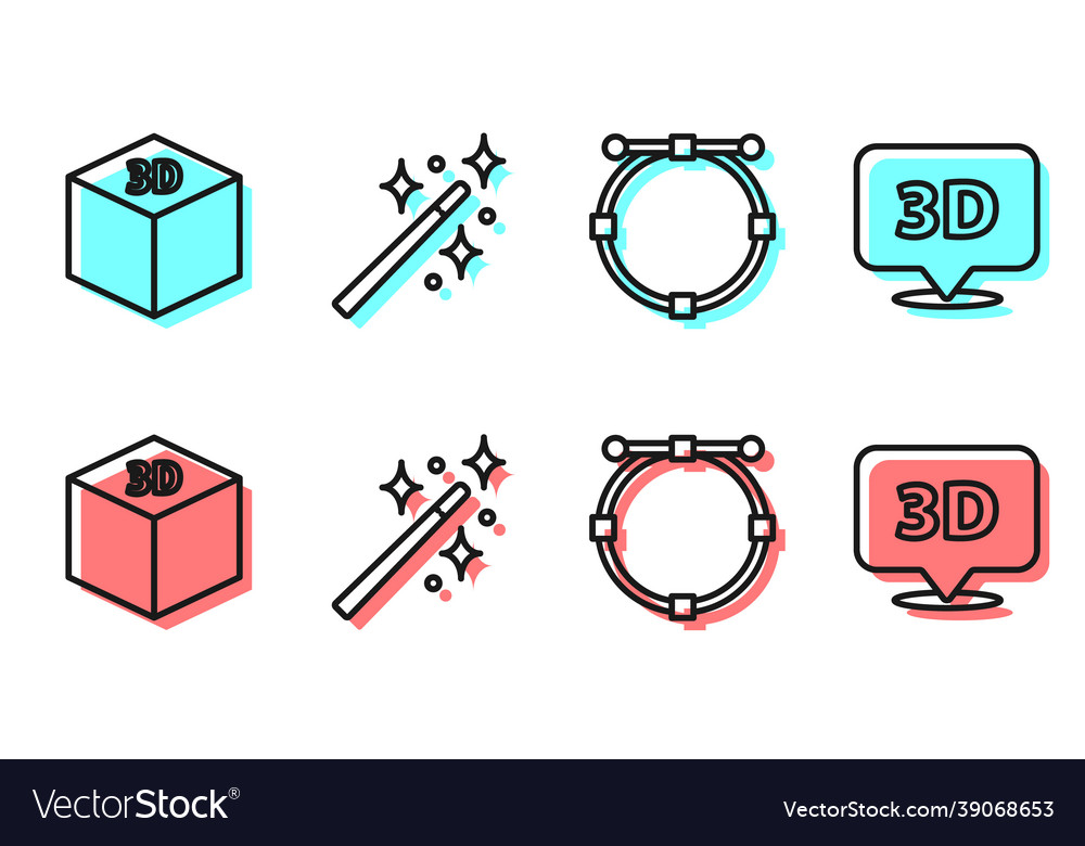 Set line circle with bezier curve isometric cube vector image Set line circle with bezier curve isometric cube